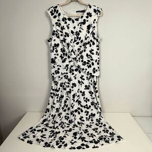 Lauren Ralph Lauren Floral Crepe Liquid Knit Black Ivory Dress 16